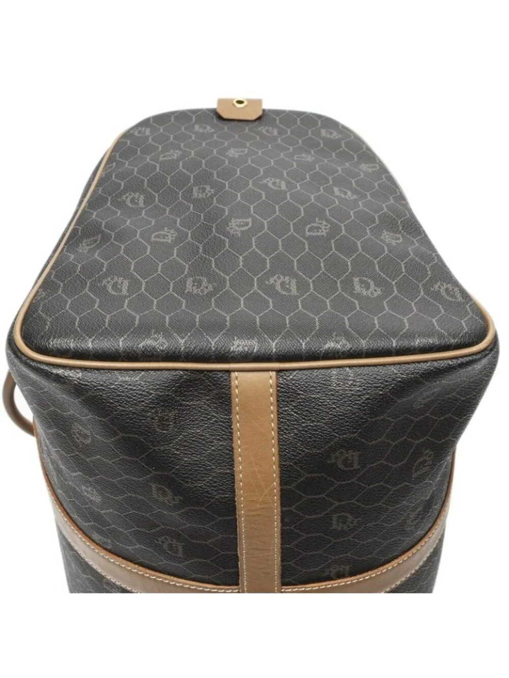 Dior Vintage Travel Boston Gray Brown Honeycomb Canvas Shoulder Bag - Picture 8 of 10